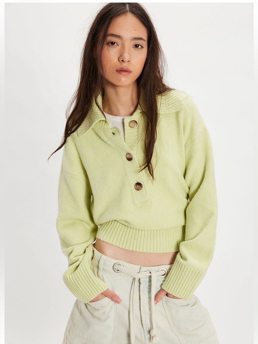 NWOT Free People Trading Up Polo - color Matcha Melange